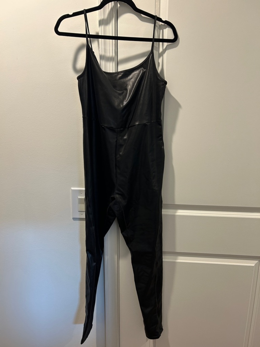 Sleek Black Faux Leather Jumpsuit